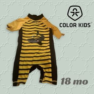 ⬇️👌VGUC COLOR KIDS | 18 mo | One piece stripes SWIMSUIT YELLOW WHALE